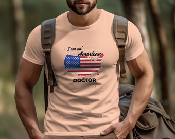 Patriotic American Doctor T-Shirt, Proud USA Flag Medical Professional Tee, Unisex Gift for Physicians