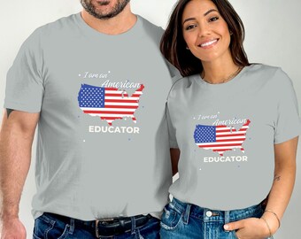 Patriotic American Educator T-Shirt, USA Flag Map Teacher Appreciation Gift, Unisex Graphic Tee, Fourth of July Shirt