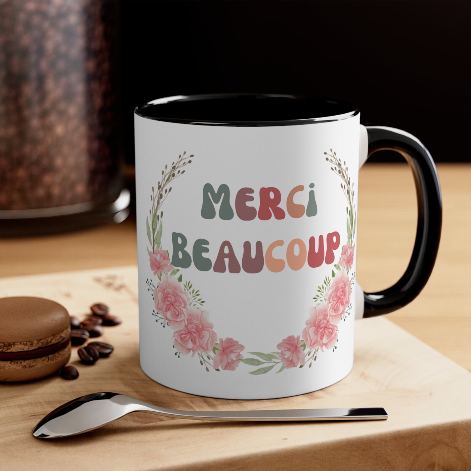 Thank You Custom Accent Mugs Merci Beaucoup French Mug Thank Etsy