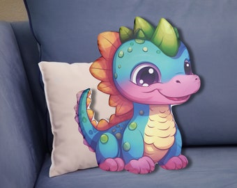 Coussin coloré en forme de dragon kawaii - décoration de chambre d'enfant - cadeau pour amoureux des dragons - cadeau d'anniversaire - anime - bébé dragon - mignon coussin
