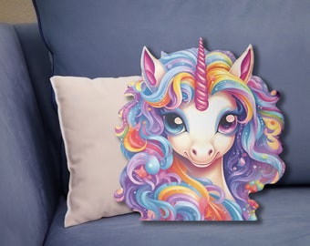 Cute Unicorn Custom Shaped Pillow - Kids Bedroom Pillow - Cute Shaped Pillow - Fantasy - Birthday Gift - Home Decor - Pink Pillow - Nursery