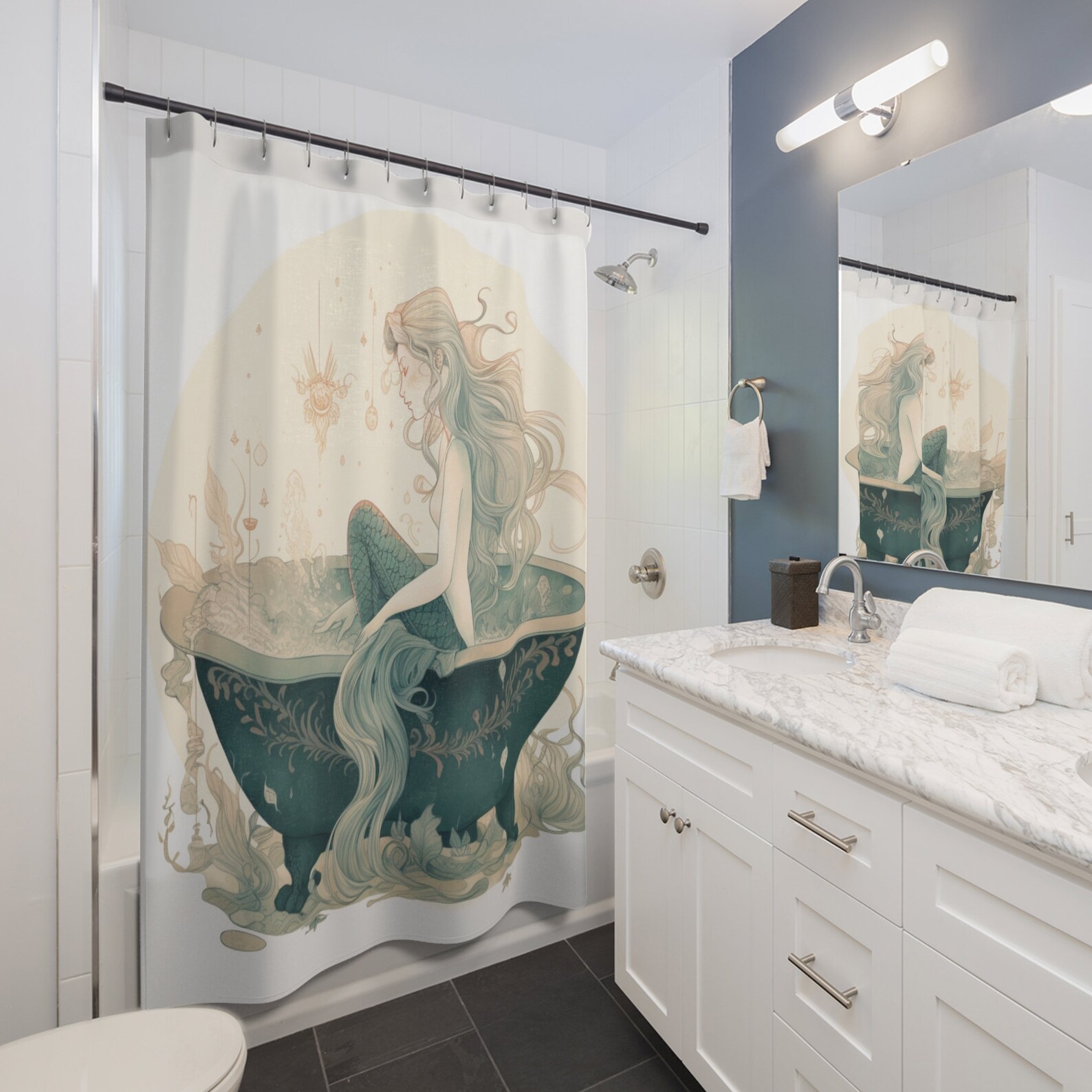 Mermaid Shower Curtain, Mermaid Bathroom Decor, Under the Sea Shower ...
