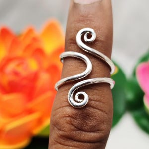 Adjustable Sterling Silver Plated Spiral Ring, Handmade Open Jewelry