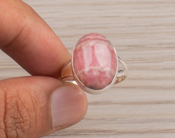 Natural Rhodochrosite Statement Ring, Rhodochrosite Ring for Women, Gemstone Ring, 925 Silver Ring, Dainty Rhodochrosite Jewelry for Her