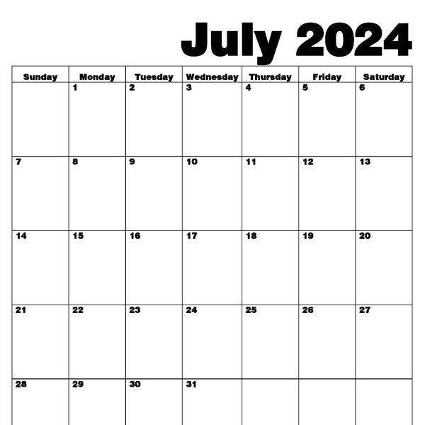 12 Month Calendar July 2024-June 2025 | Printable| Instant Downloadable | Fiscal school year| Portrait edition