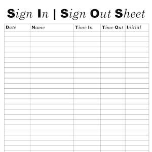 Sign In and Out Sheet Printable Form, Digital File, Instant Download, Editable, Elegant-Stylish Edition
