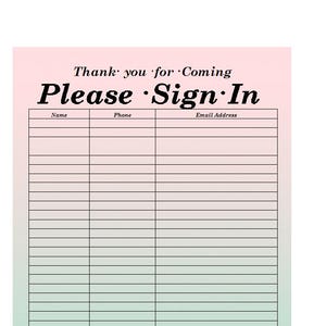 Editable Sign In Sheet, Sorority Sign In Sheet ,Sorority, Guest Sign in, Sign In Sheet, Salon Sign in Sheet , 1st Sorority Edition