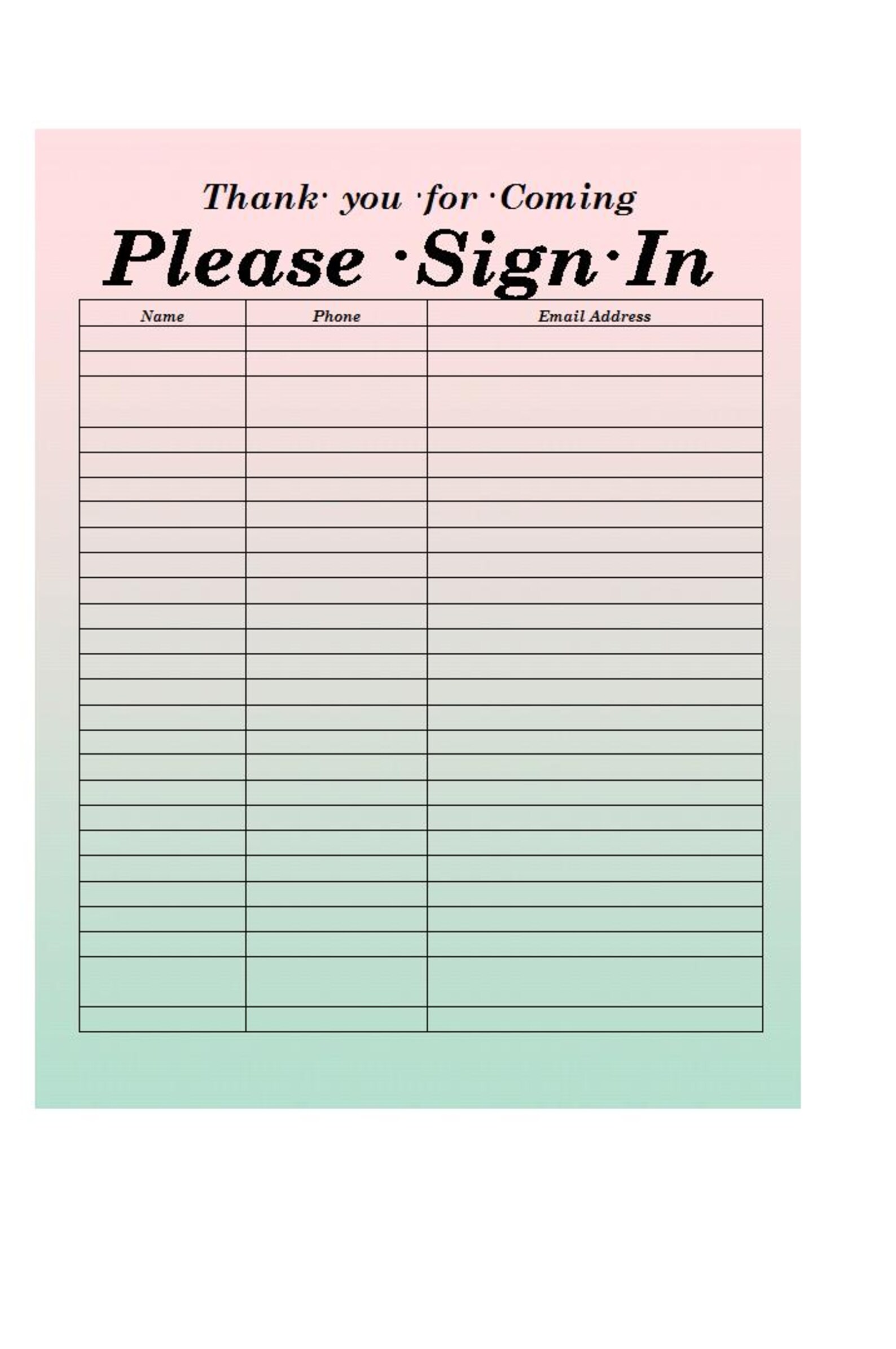 Editable Sorority Sign-in Sheet: Printable Guest List (1st Edition) - Etsy