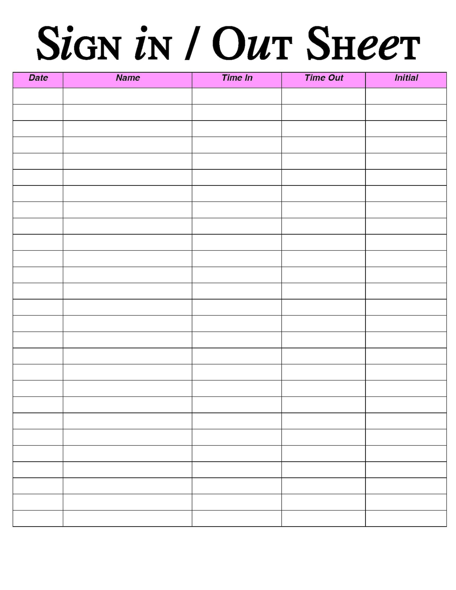 Sign in and Out Sheet Printable Form, Digital File, Instant Download ...