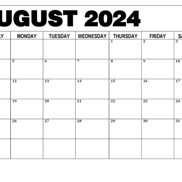 13 Month Fiscal Calendar August 2024-August 2025 | Printable| Instant Downloadable | Lined Calendar