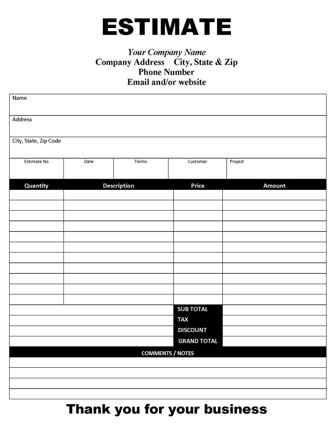 Estimate Invoice Template Documented PDF Business Printable Editable Estimate Invoice Template Documented PDF Business Printable Editable