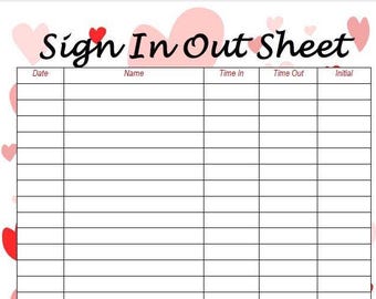 Sign in and Out Sheet , Printable Form, Digital File, Instant Download ...