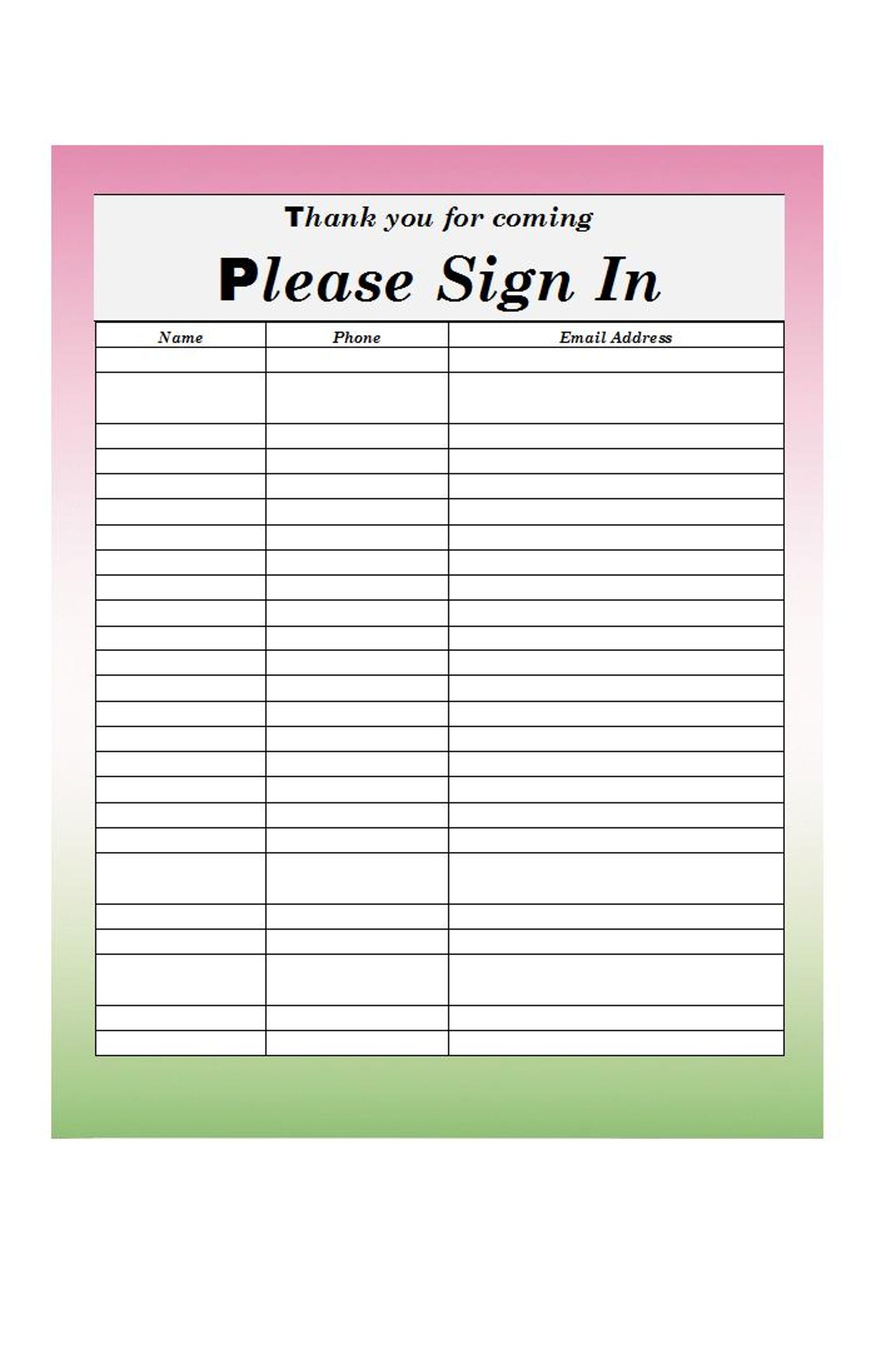 Editable Sign in Sheet, Sorority Sign in Sheet ,sorority, Guest Sign In ...