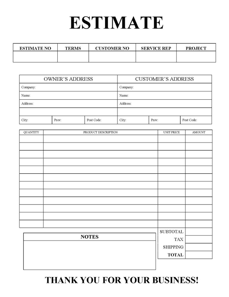 ESTIMATE-INVOICE White Lined Template | NCR | Printable Form |1st - Etsy