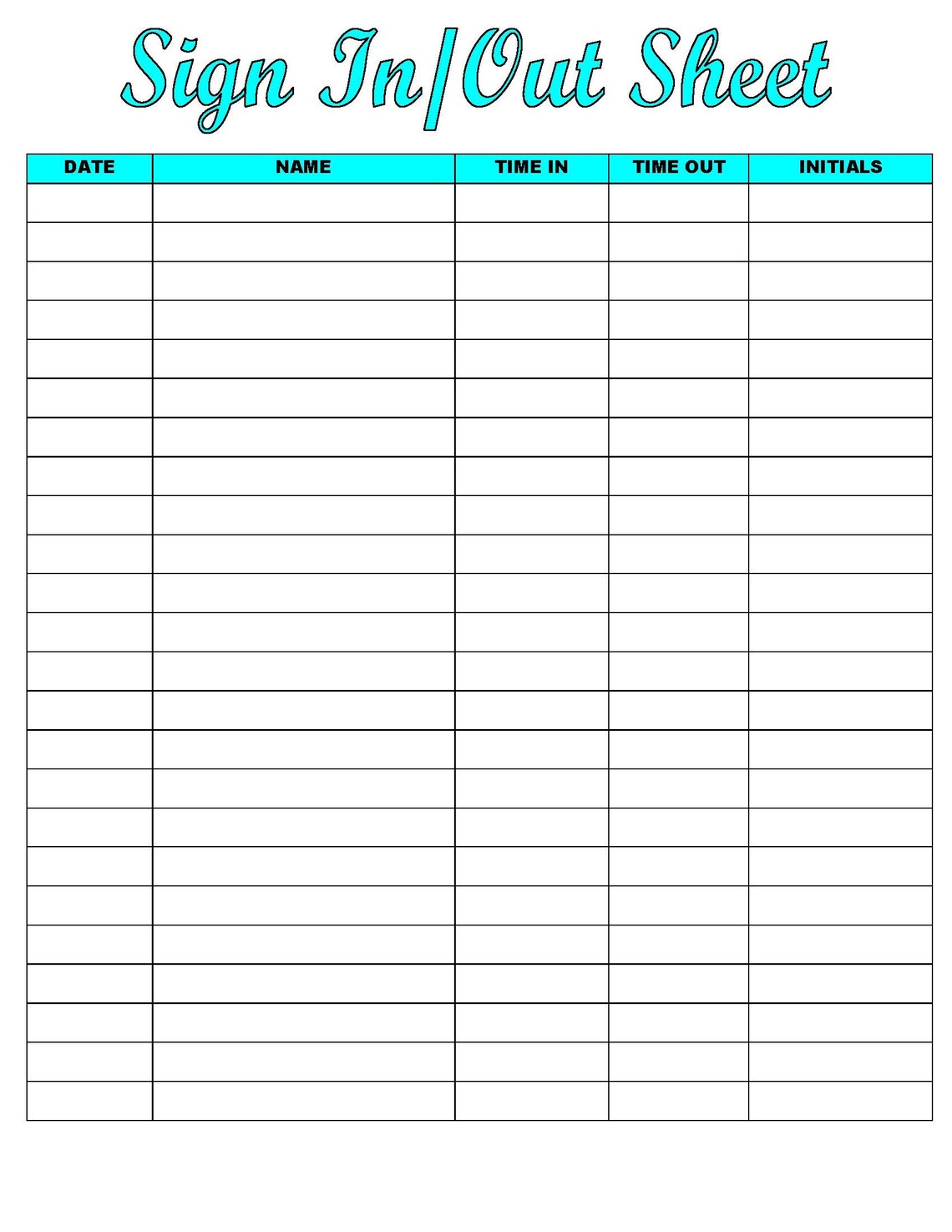 Sign in and Out Sheet Printable Form, Digital File, Instant Download ...