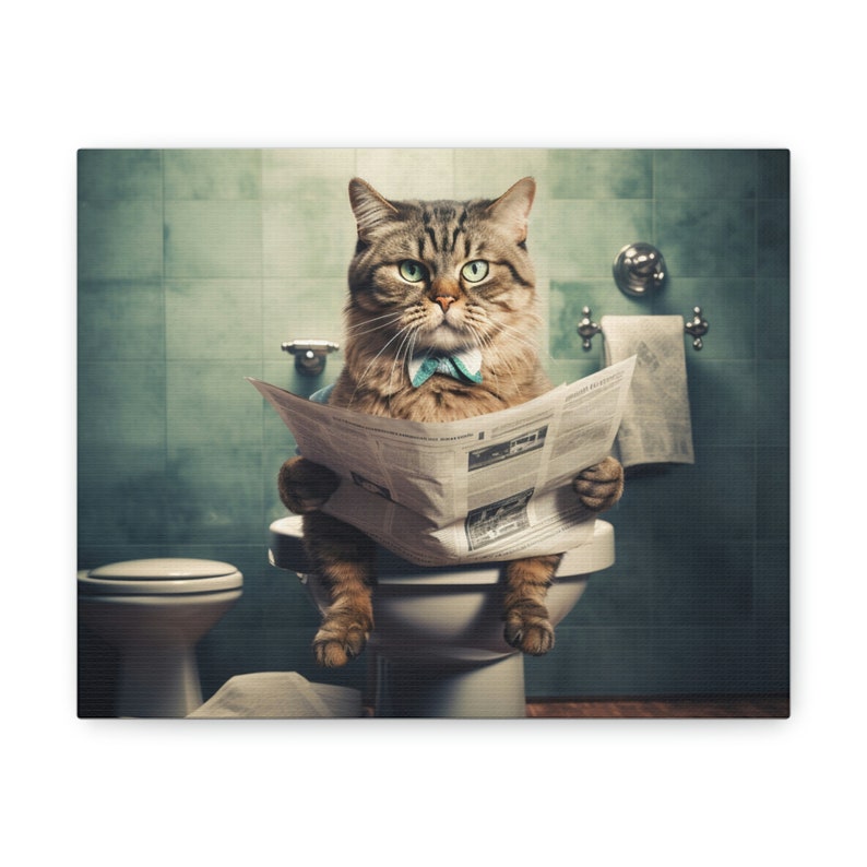 bathroom-wall-art-cat-bathroom-wall-decor-cat-canvas-art-etsy