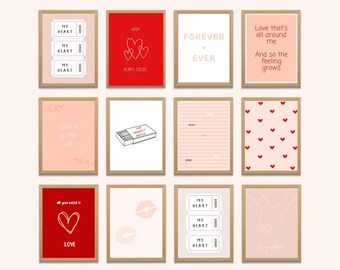 Valentine's Day Decor Set of 25 Wall Arts | Pink Minimalist Printable | Pastel Gallery | Love Bundle | Pink Red Prints | Digital Download