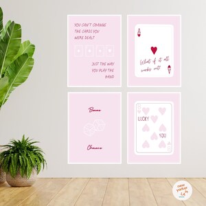 Pastel Pink Minimal Wall Art Set | Playing Cards | Ace of Hearts | Retro Bar Decor | Pink Valentine&#39;s Day | Dorm Poster | Digital Download