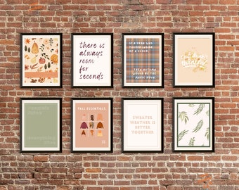 Thanksgiving Gallery Wall Art Set of 8 | Fall Decor | Mid-Century Thanksgiving Wall Art | Autumn Wall Art | Friendsgiving | Digital Download