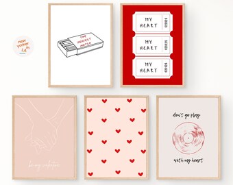 Valentine's Day Retro Set of 15 Wall Arts | Pink Trendy Decor | Minimalist Bundle | Pastel Gallery Wall | Pink Red Prints | Digital Download