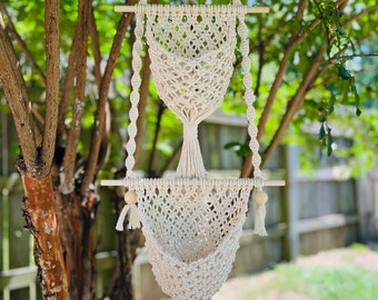 Two-Tier Macramé Hanging Basket, Three-Tier Macramé Hanging Basket