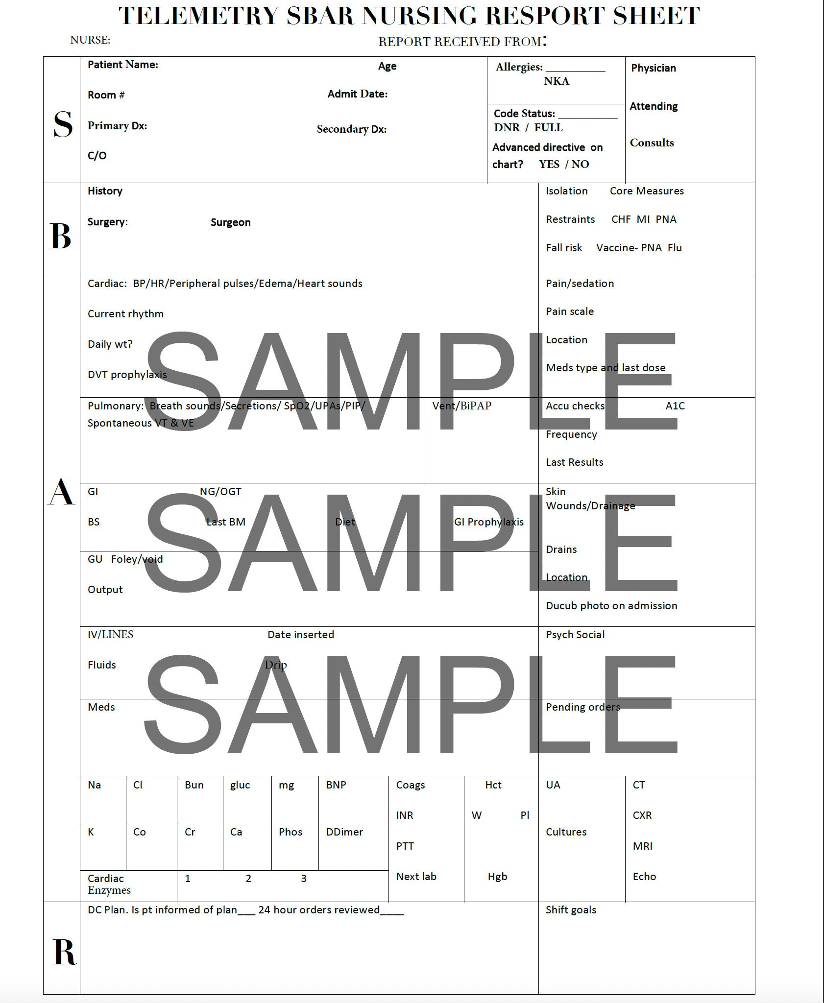 Telemetry SBAR Nursing Report Sheet - Etsy
