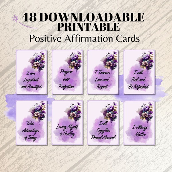 Positive Affirmations Downloadable Printable for Self Care and Stress Reduction