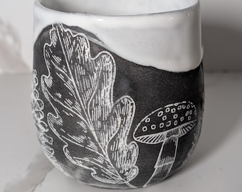 Black and White Ceramic Cup | Handmade Forage Mug | Minimalist Coffee Cup | Artisan Pottery | Modern Drinkware | Unique Tea Cup