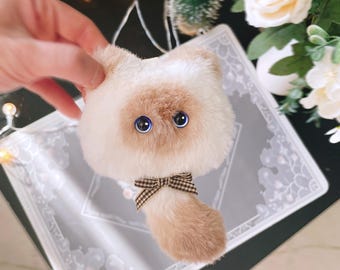 Handmade Kawaii Cat Plush, Siamese Kitty Stuffed Animal, Bag Charm