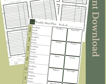 Plantilla de planificador de comidas semanal Planificador de menú imprimible en PDF Planificador de comidas con plantilla de lista de compras Plantilla de inventario de despensa Inventario de congelador