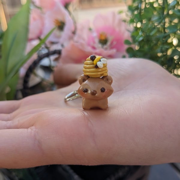 Polymer Clay Charm Bear with Beehive / Polymer Clay Charms / Bear Handmade Gift / Handmade Gifts / Kawaii charm