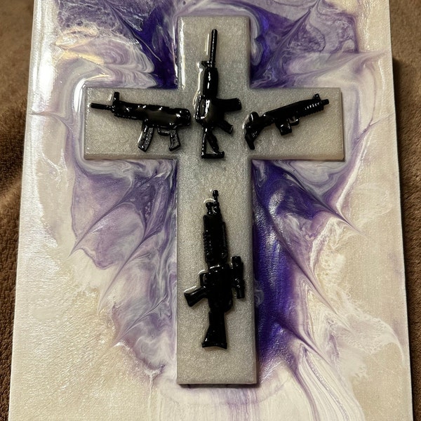 Wall art decor with cross with various firearms