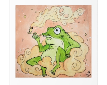 Rauchender Frosch - Aquarell Druck