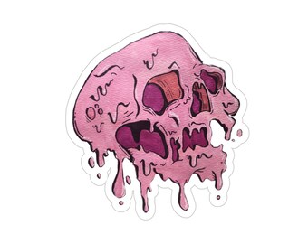Trippy Pink Skull - Autocollants d'extérieur transparents, découpés à l'emporte-pièce, 1pcs