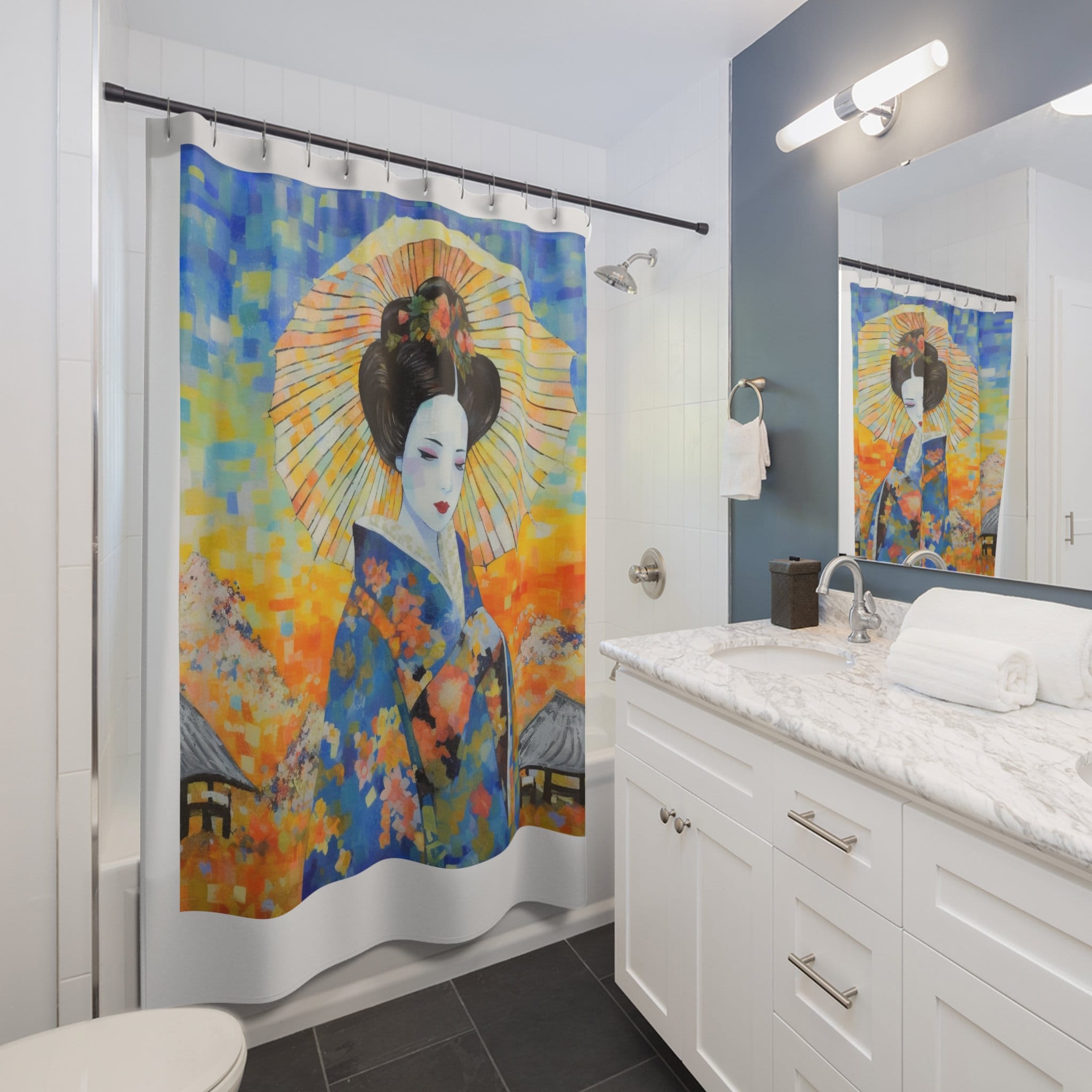 Geisha Shower Curtain Cool Japanese Shower Curtain Etsy