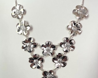 Vintage Italian Sterling Silver Flower Drape Necklace