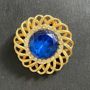 BSK Blue Glass Gold-Tone Brooch Pin