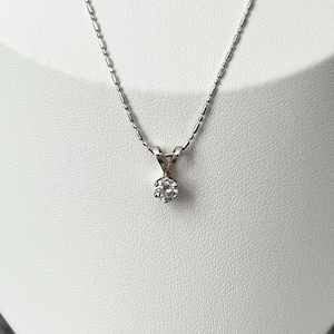 Vintage 14K White Gold Diamond Solitaire Pendant Necklace, 20 Inches, Hallmarked, Fine Jewelry