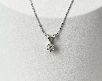Vintage 14K Solid White Gold Diamond Solitaire Necklace