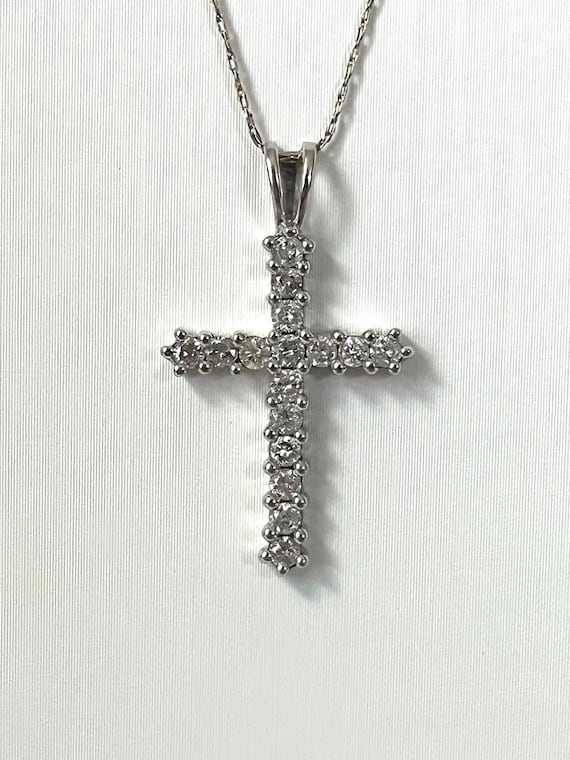 Vintage 10K Solid Gold Diamond Cross on 14K White Gold Necklace