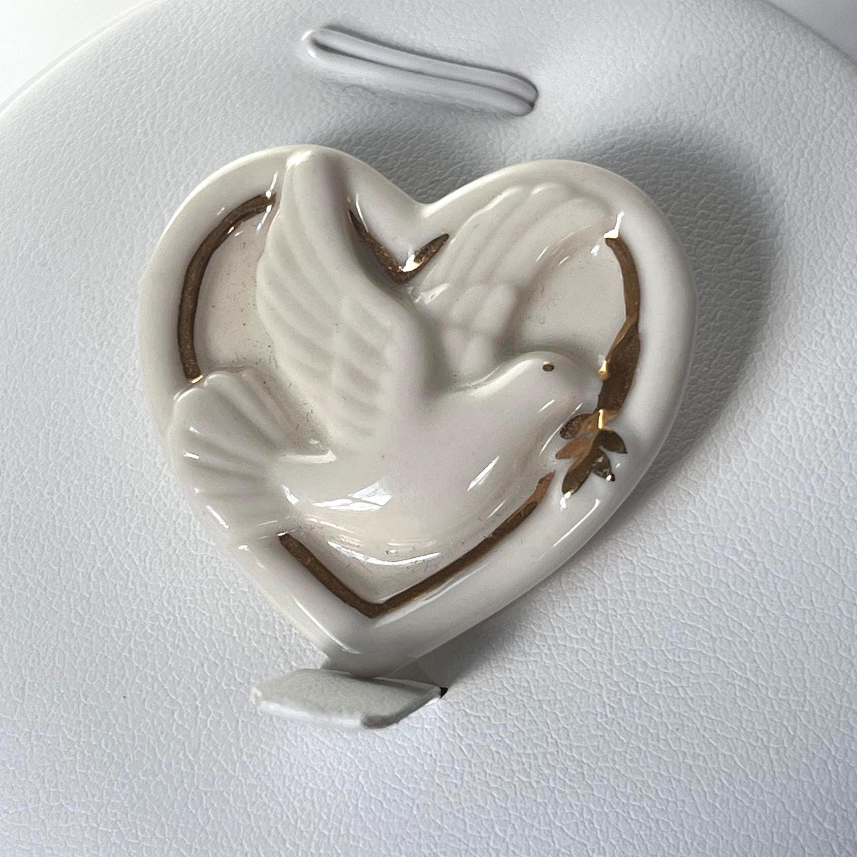 Vintage Heart Dove Lenox Ceramic Brooch Pin - Etsy Lenox Brooch Pin Angel Heart w Dove In Box Ceramic Vintage Retro Christmas Cream main image 0