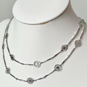 Vintage Avon Flower Link Necklace: Silver Tone Chain, 1970s