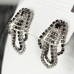 Vintage Black Rhinestone Dangle Earrings: 1950s Glamour