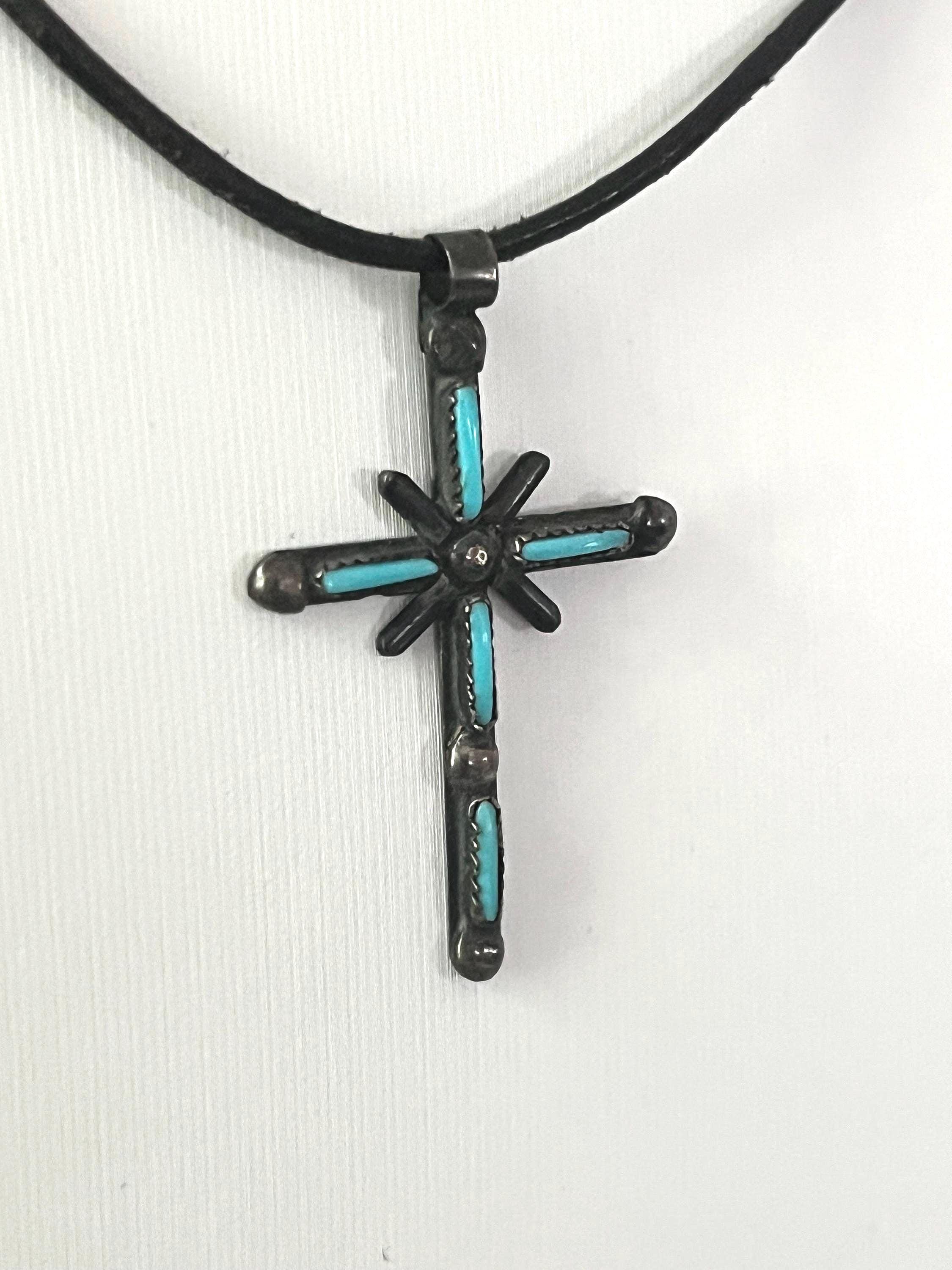 Zuni Sterling Silver Needlepoint Turquoise Cross - Etsy