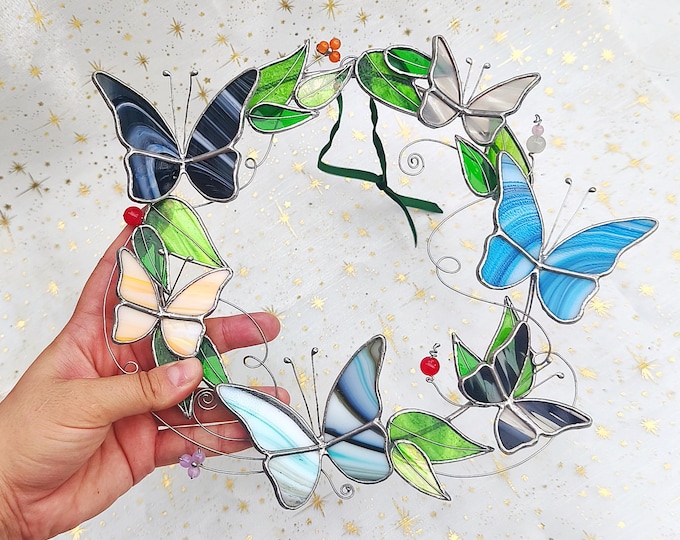 Featured listing image: Stained Glass Butterflies Fairy Wreath