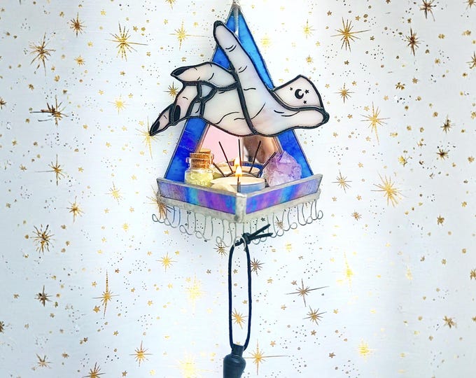 Featured listing image: Stained Glass Mystical Witch Hand Altar/Jewellery Organizer
