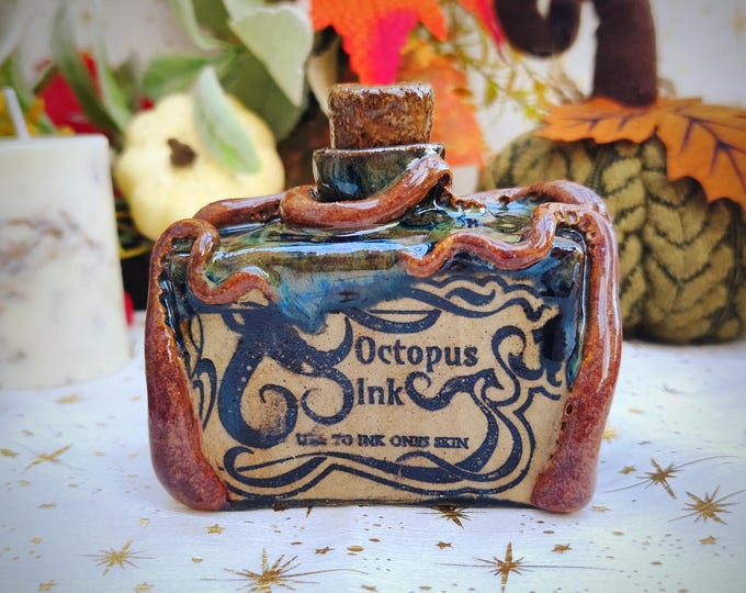 Featured listing image: Ceramic Apothecary Potion Bottle Octopus Ink