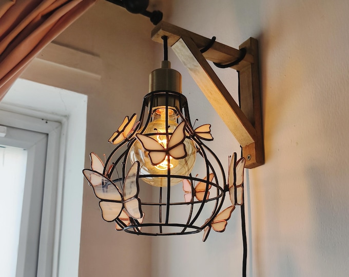 Featured listing image: Stained Glass White Butterflies Lampshade