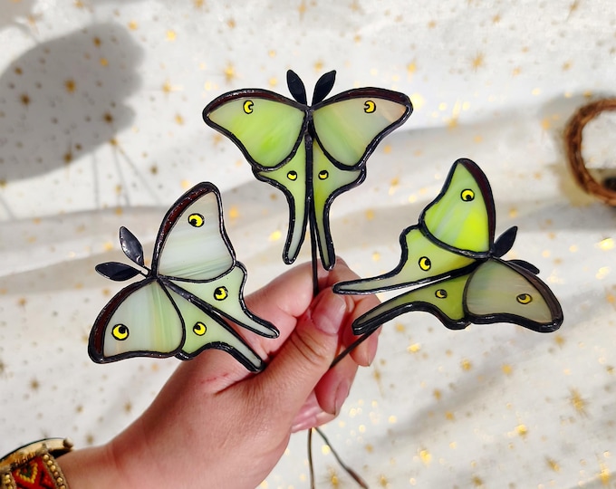 Featured listing image: Stained Glass Luna Moth Pot Stake