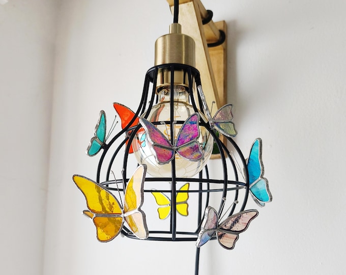 Featured listing image: Stained Glass Rainbow Butterflies Lampshade